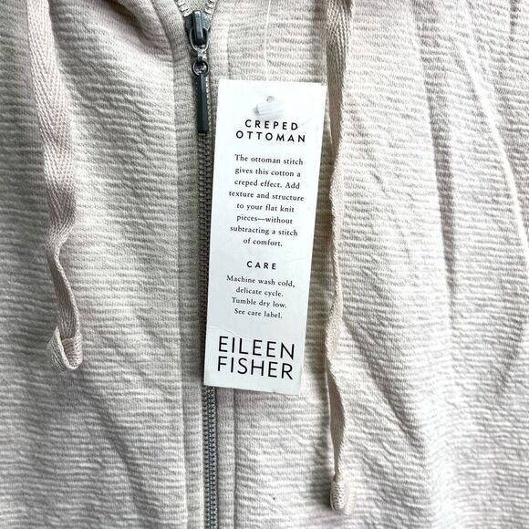 Eileen Fisher Jacket Women’s Small Cream Cotton Muslin Creped Ottoman Zip Up Hoo - Picture 3 of 7